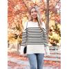 imageZeagoo Womens Crewneck Pullover Sweater Long Sleeve Knit Side Slit 2024 Fall Winter Sweater TopsWhite Stripe