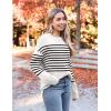 imageZeagoo Womens Crewneck Pullover Sweater Long Sleeve Knit Side Slit 2024 Fall Winter Sweater TopsWhite Stripe
