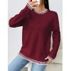 imageZeagoo Womens Crewneck Pullover Sweater Long Sleeve Knit Side Slit 2024 Fall Winter Sweater TopsWine Red