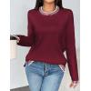 imageZeagoo Womens Crewneck Pullover Sweater Long Sleeve Knit Side Slit 2024 Fall Winter Sweater TopsWine Red