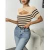 imageZeagoo Womens Short Sleeve T Shirts 2024 Summer Casual Knit Slim Fit Trendy Basic Cute Sweater TopsApricot Black Stripe