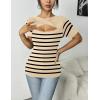 imageZeagoo Womens Short Sleeve T Shirts 2024 Summer Casual Knit Slim Fit Trendy Basic Cute Sweater TopsApricot Black Stripe