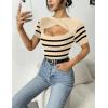 imageZeagoo Womens Short Sleeve T Shirts 2024 Summer Casual Knit Slim Fit Trendy Basic Cute Sweater TopsApricot Black Stripe