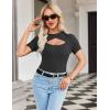 imageZeagoo Womens Short Sleeve T Shirts 2024 Summer Casual Knit Slim Fit Trendy Basic Cute Sweater TopsBlack