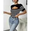 imageZeagoo Womens Short Sleeve T Shirts 2024 Summer Casual Knit Slim Fit Trendy Basic Cute Sweater TopsBlack White Stripe
