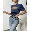 imageZeagoo Womens Short Sleeve T Shirts 2024 Summer Casual Knit Slim Fit Trendy Basic Cute Sweater TopsBlue Black Stripe
