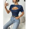 imageZeagoo Womens Short Sleeve T Shirts 2024 Summer Casual Knit Slim Fit Trendy Basic Cute Sweater TopsBlue Black Stripe