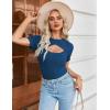 imageZeagoo Womens Short Sleeve T Shirts 2024 Summer Casual Knit Slim Fit Trendy Basic Cute Sweater TopsNavy Blue