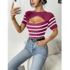 imageZeagoo Womens Short Sleeve T Shirts 2024 Summer Casual Knit Slim Fit Trendy Basic Cute Sweater TopsRose Red White Stripe