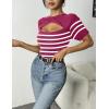 imageZeagoo Womens Short Sleeve T Shirts 2024 Summer Casual Knit Slim Fit Trendy Basic Cute Sweater TopsRose Red White Stripe