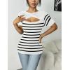 imageZeagoo Womens Short Sleeve T Shirts 2024 Summer Casual Knit Slim Fit Trendy Basic Cute Sweater TopsWhite Black Stripe
