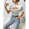 imageZeagoo Womens Short Sleeve T Shirts 2024 Summer Casual Knit Slim Fit Trendy Basic Cute Sweater TopsWhite Black Stripe