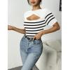 imageZeagoo Womens Short Sleeve T Shirts 2024 Summer Casual Knit Slim Fit Trendy Basic Cute Sweater TopsWhite Black Stripe