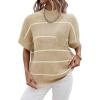 imageWomen 2024 Sweater Vest Mock Neck Batwing Short Sleeve Oversized Ribbed Knit Tops Fall Pullover Sweater SXXLApricot White Stripe