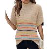 imageWomen 2024 Sweater Vest Mock Neck Batwing Short Sleeve Oversized Ribbed Knit Tops Fall Pullover Sweater SXXLColor Striped
