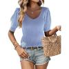 imageZeagoo Fall Sweaters for Women 2024 V Neck Short Sleeve Shirt Ribbed Knit Fit Pullover Sweater TopsBlue