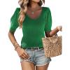 imageZeagoo Fall Sweaters for Women 2024 V Neck Short Sleeve Shirt Ribbed Knit Fit Pullover Sweater TopsGreen