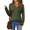 imageZeagoo Womens 2025 Fall Sweaters Casual Long Sleeve Ribbed Knit Pullover V Neck Lightweight Crochet Pullover Sweater TopArmy Green