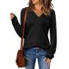 imageZeagoo Womens 2025 Fall Sweaters Casual Long Sleeve Ribbed Knit Pullover V Neck Lightweight Crochet Pullover Sweater TopBlack