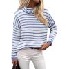 imageZeagoo Womens 2025 Fashion Turtleneck Sweaters Color Block Cozy Long Sleeve Casual Knit Pullover Oversized Loose Jumper TopsBlue and White Stripes