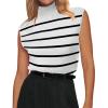 imageZeagoo Womens 2025 Mock Turtle Neck Sweater Vest Sleeveless Knit Pullover Tank Tops Casual Trendy Slim Fitted TopsStripe White