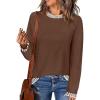 imageZeagoo Womens Crewneck Pullover Sweater Long Sleeve Knit Side Slit 2024 Fall Winter Sweater TopsNutmeg