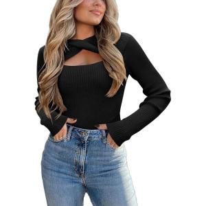 imageZeagoo Sweaters for Women 2024 Knit Trendy Long Sleeve Lightweight Slim Fit Pullover Cutout Tops SXXLBlack