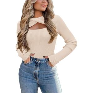 imageZeagoo Sweaters for Women 2024 Knit Trendy Long Sleeve Lightweight Slim Fit Pullover Cutout Tops SXXLCoffee