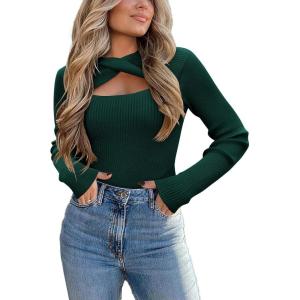 imageZeagoo Sweaters for Women 2024 Knit Trendy Long Sleeve Lightweight Slim Fit Pullover Cutout Tops SXXLDark Green
