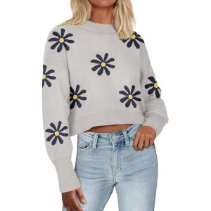 imageZeagoo Womens 2024 Fall Crewneck Cropped Sweater Cozy Long Sleeve Ribbed Knit Pullover Dropped Shoulders Trendy Jumper TopsGray Print