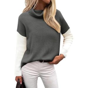 imageZeagoo Womens 2025 Fashion Turtleneck Sweaters Color Block Cozy Long Sleeve Casual Knit Pullover Oversized Loose Jumper TopsGray