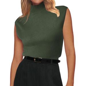 imageZeagoo Womens 2025 Mock Turtle Neck Sweater Vest Sleeveless Knit Pullover Tank Tops Casual Trendy Slim Fitted TopsArmy Green