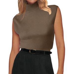 imageZeagoo Womens 2025 Mock Turtle Neck Sweater Vest Sleeveless Knit Pullover Tank Tops Casual Trendy Slim Fitted TopsBrown