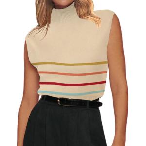imageZeagoo Womens 2025 Mock Turtle Neck Sweater Vest Sleeveless Knit Pullover Tank Tops Casual Trendy Slim Fitted TopsColorful Stripes