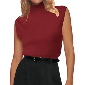 imageZeagoo Womens 2025 Mock Turtle Neck Sweater Vest Sleeveless Knit Pullover Tank Tops Casual Trendy Slim Fitted TopsWine Red