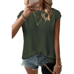 imageZeagoo Womens Cap Sleeve Sweater Vest Crew Neck Sleeveless Casual Knit Tops 2024 Summer Clothes SXXLArmy Green