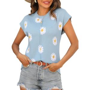 imageZeagoo Womens Cap Sleeve Sweater Vest Crew Neck Sleeveless Casual Knit Tops 2024 Summer Clothes SXXLBlue Daisy