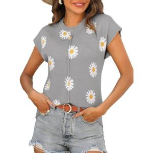 imageZeagoo Womens Cap Sleeve Sweater Vest Crew Neck Sleeveless Casual Knit Tops 2024 Summer Clothes SXXLGrey Daisy