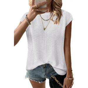 imageZeagoo Womens Cap Sleeve Sweater Vest Crew Neck Sleeveless Casual Knit Tops 2024 Summer Clothes SXXLWhite