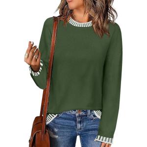 imageZeagoo Womens Crewneck Pullover Sweater Long Sleeve Knit Side Slit 2024 Fall Winter Sweater TopsArmy Green