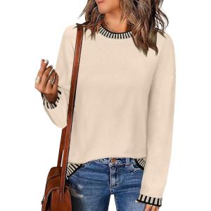 imageZeagoo Womens Crewneck Pullover Sweater Long Sleeve Knit Side Slit 2024 Fall Winter Sweater TopsBeige