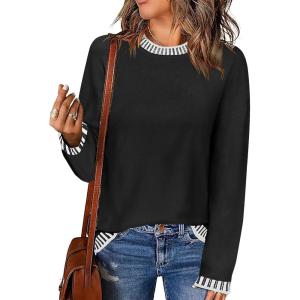 imageZeagoo Womens Crewneck Pullover Sweater Long Sleeve Knit Side Slit 2024 Fall Winter Sweater TopsBlack
