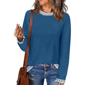 imageZeagoo Womens Crewneck Pullover Sweater Long Sleeve Knit Side Slit 2024 Fall Winter Sweater TopsBlue