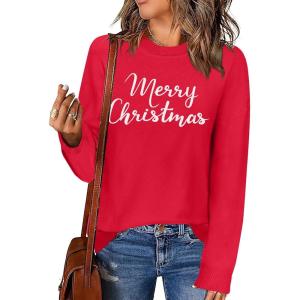 imageZeagoo Womens Crewneck Pullover Sweater Long Sleeve Knit Side Slit 2024 Fall Winter Sweater TopsChristmas Letter