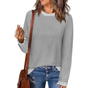 imageZeagoo Womens Crewneck Pullover Sweater Long Sleeve Knit Side Slit 2024 Fall Winter Sweater TopsLight Gray