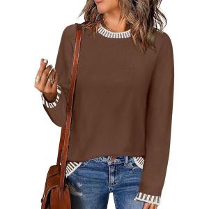 imageZeagoo Womens Crewneck Pullover Sweater Long Sleeve Knit Side Slit 2024 Fall Winter Sweater TopsNutmeg