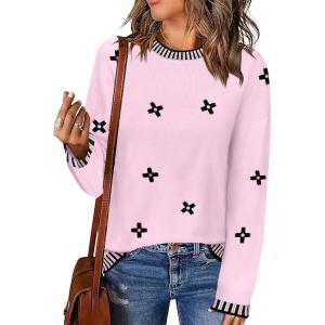 imageZeagoo Womens Crewneck Pullover Sweater Long Sleeve Knit Side Slit 2024 Fall Winter Sweater TopsPink Floral