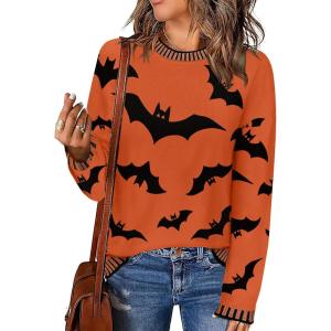 imageZeagoo Womens Crewneck Pullover Sweater Long Sleeve Knit Side Slit 2024 Fall Winter Sweater TopsPumpkin
