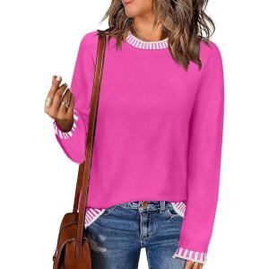 imageZeagoo Womens Crewneck Pullover Sweater Long Sleeve Knit Side Slit 2024 Fall Winter Sweater TopsRose Red