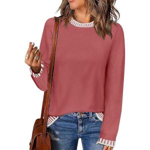 imageZeagoo Womens Crewneck Pullover Sweater Long Sleeve Knit Side Slit 2024 Fall Winter Sweater TopsRust